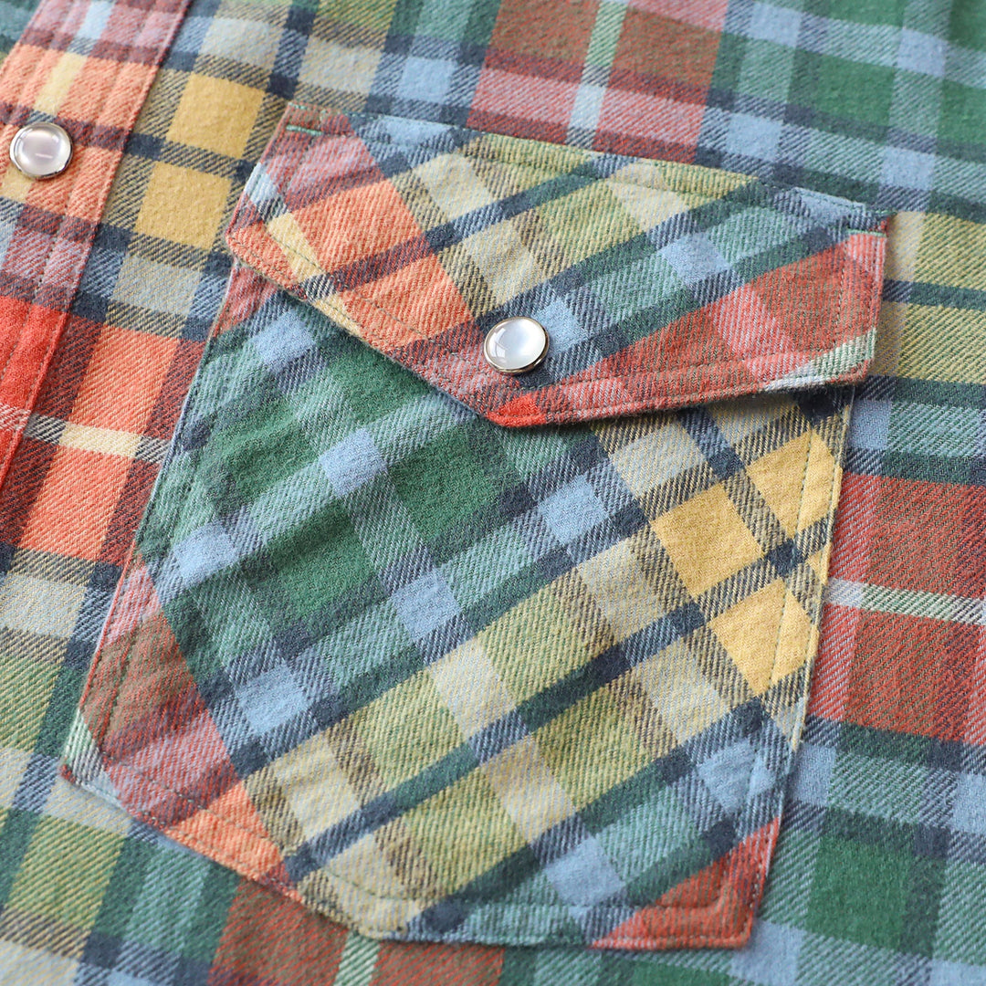 Dubinik® Men's Long Sleeve Pearl Snap Midweight Flannel Casual Western Cowboy Plaid Shirts 100% Cotton#36010 Tall size in stock now!