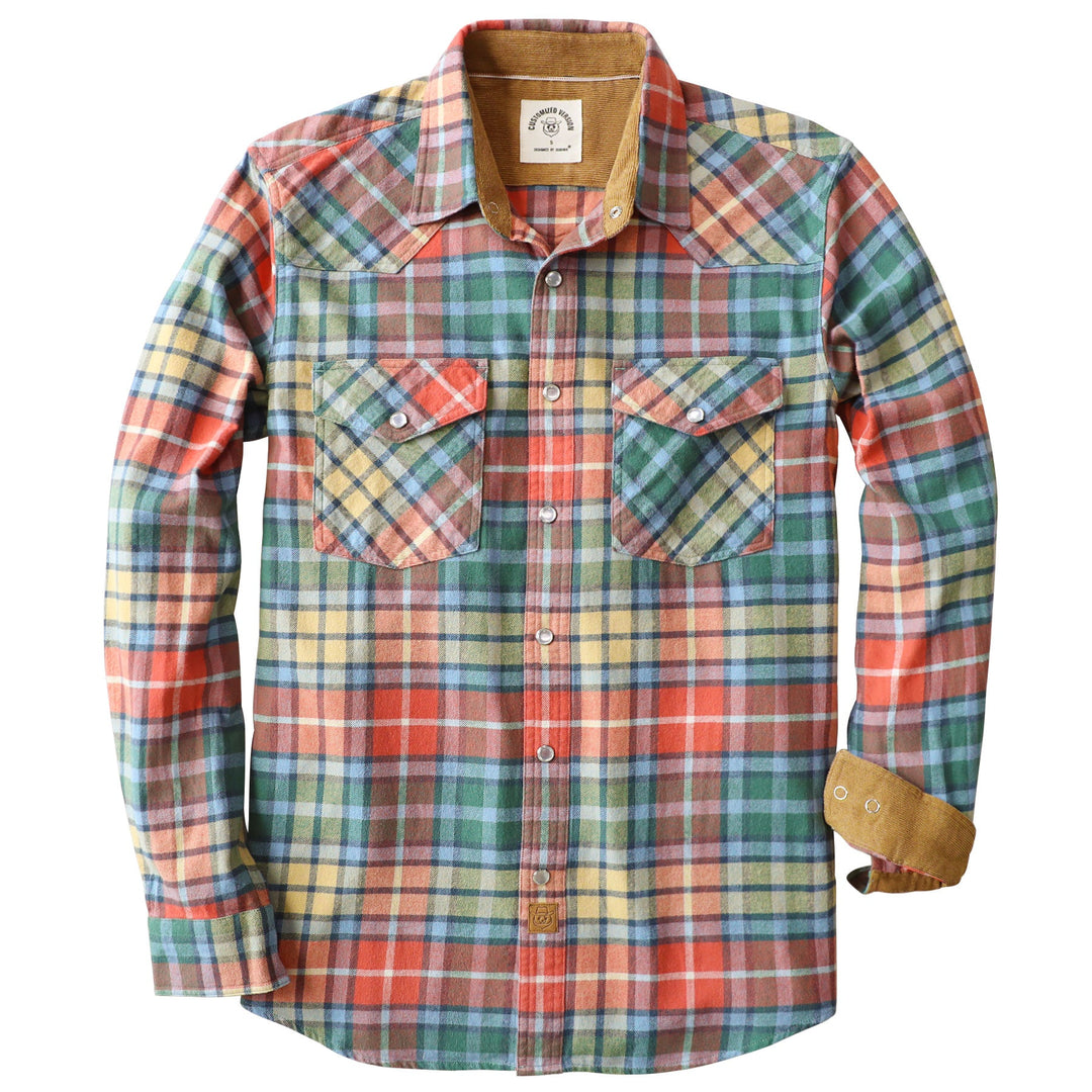 Dubinik® Men's Long Sleeve Pearl Snap Midweight Flannel Casual Western Cowboy Plaid Shirts 100% Cotton#36010 Tall size in stock now!