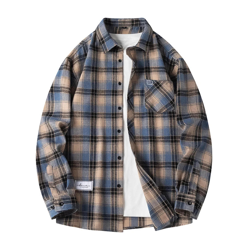 Heren Shirt Geruit Flanel Lente Herfst Lange Mouw Blauw Losse Heren Casual Shirt Oversized Zakelijk Heren Zacht Overhemd