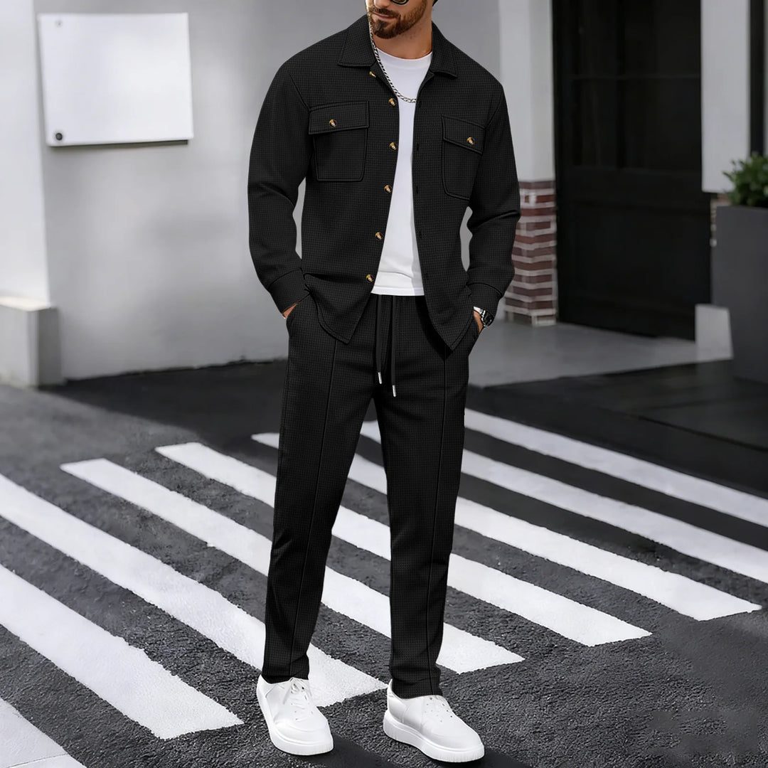 Alltime Rible Solid Button Pocket Two Piece Set