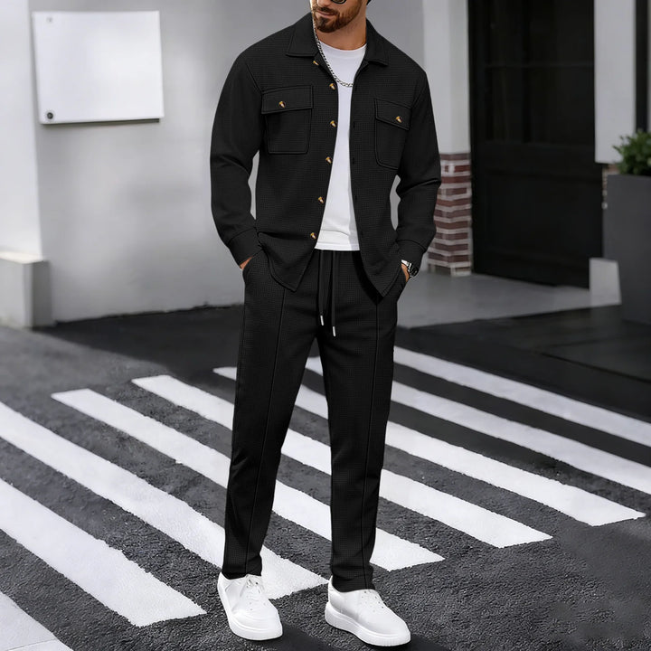 Alltime Rible Solid Button Pocket Two Piece Set