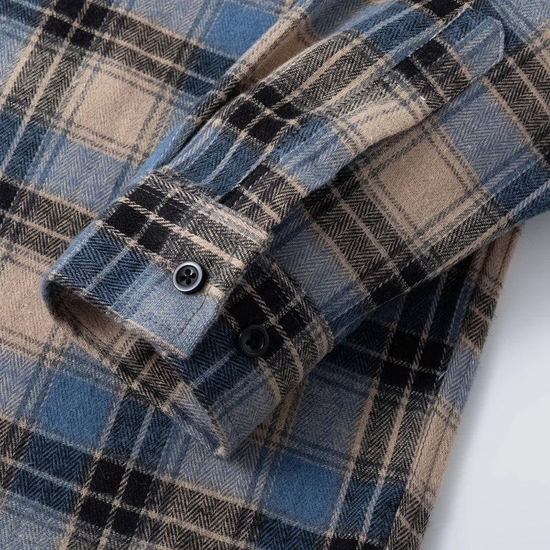 Heren Shirt Geruit Flanel Lente Herfst Lange Mouw Blauw Losse Heren Casual Shirt Oversized Zakelijk Heren Zacht Overhemd