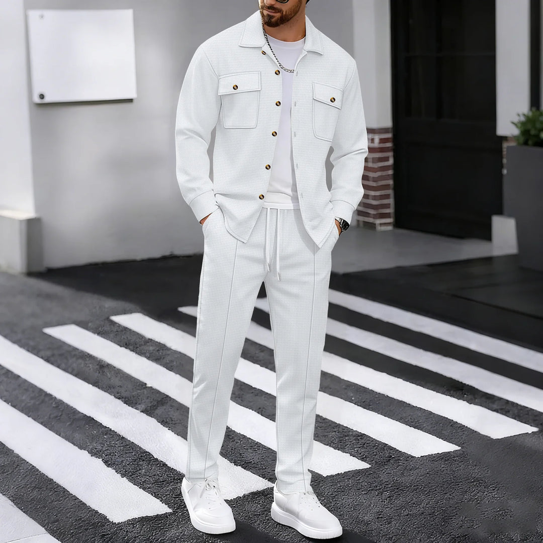 Alltime Rible Solid Button Pocket Two Piece Set