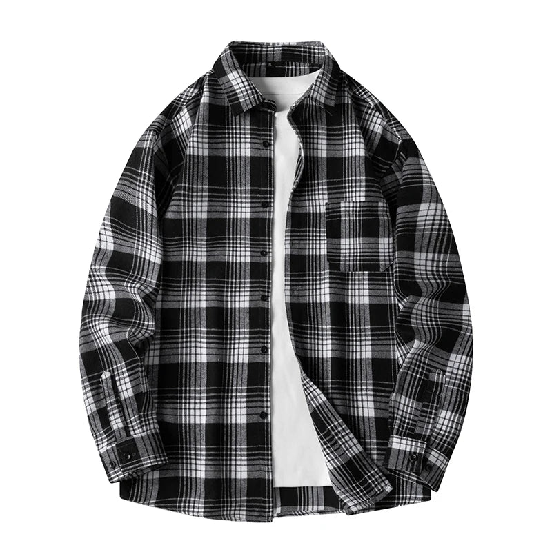 Heren Shirt Geruit Flanel Lente Herfst Lange Mouw Blauw Losse Heren Casual Shirt Oversized Zakelijk Heren Zacht Overhemd