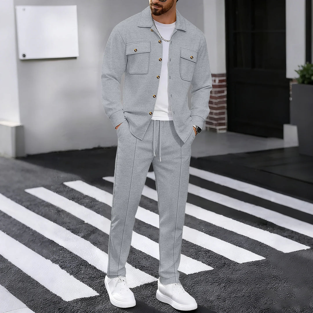 Alltime Rible Solid Button Pocket Two Piece Set