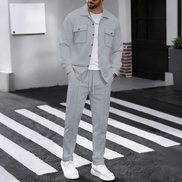 Alltime Rible Solid Button Pocket Two Piece Set