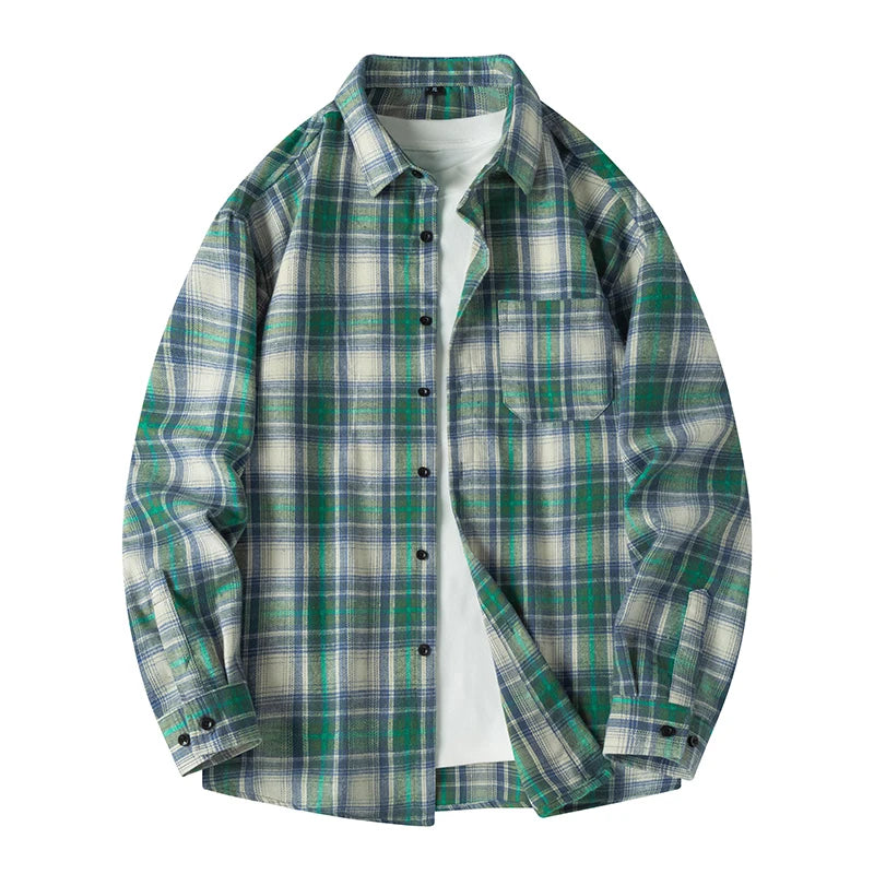 Heren Shirt Geruit Flanel Lente Herfst Lange Mouw Blauw Losse Heren Casual Shirt Oversized Zakelijk Heren Zacht Overhemd