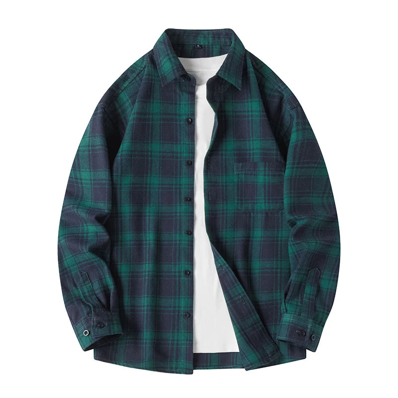 Heren Shirt Geruit Flanel Lente Herfst Lange Mouw Blauw Losse Heren Casual Shirt Oversized Zakelijk Heren Zacht Overhemd