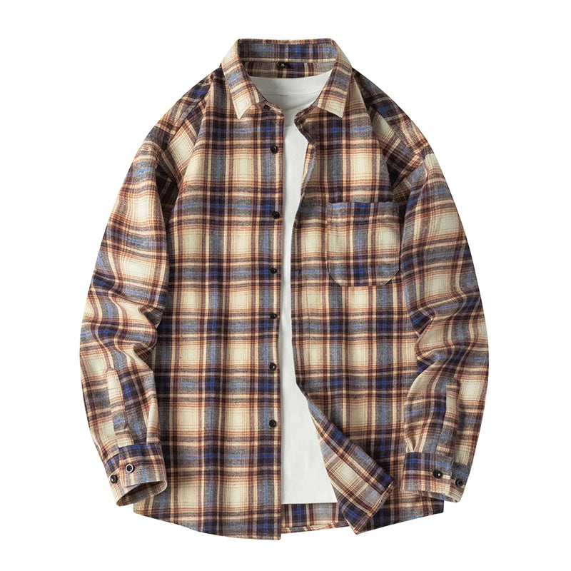 Heren Shirt Geruit Flanel Lente Herfst Lange Mouw Blauw Losse Heren Casual Shirt Oversized Zakelijk Heren Zacht Overhemd