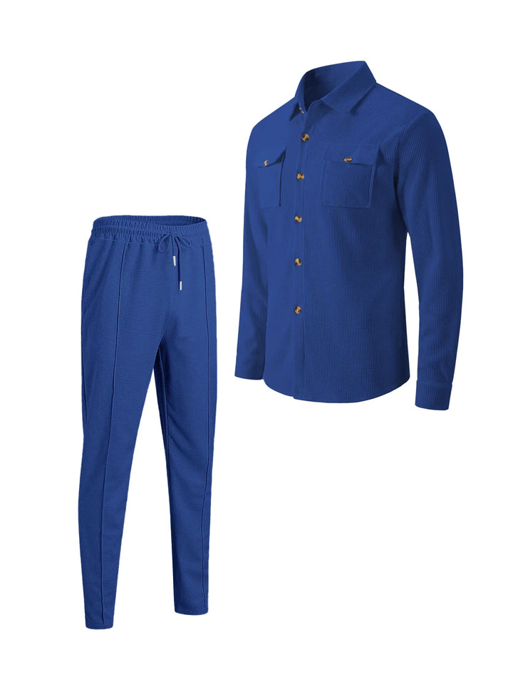 Alltime Rible Solid Button Pocket Two Piece Set