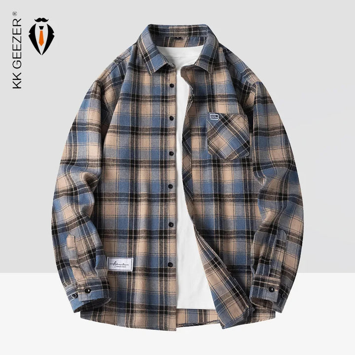 Heren Shirt Geruit Flanel Lente Herfst Lange Mouw Blauw Losse Heren Casual Shirt Oversized Zakelijk Heren Zacht Overhemd